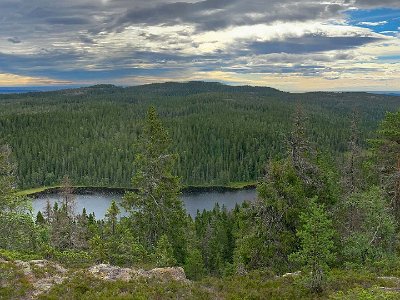 Skuleskogens nationalpark Nedanför branten blänker Svarttjärns mörka vattenspegel