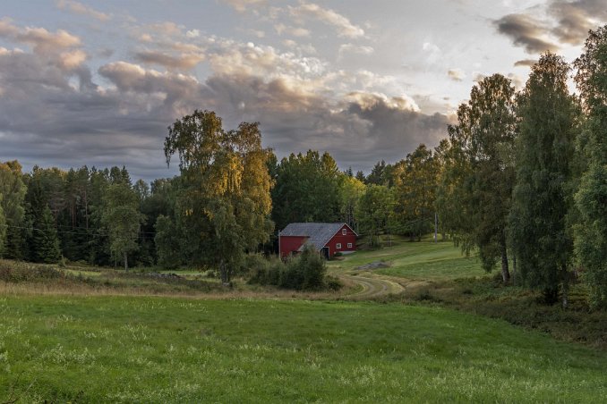 Vy från Bollsbyhuset Ängarna nedanför huset vi hyrde i Bollsbyn.