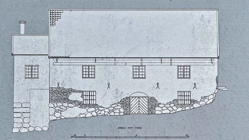 Ritning av mjölkvarnen Mjölkvarnen byggdes 1765 och ersatte en äldre kvarn på ön.