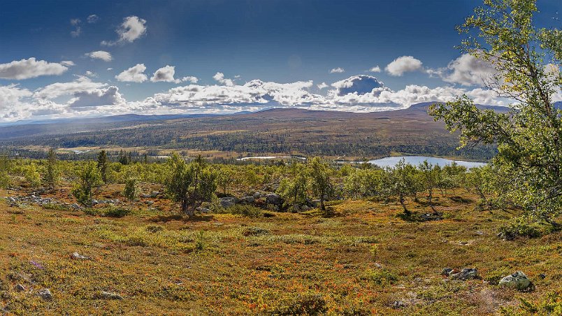 Kulturstigen 4 km Hösttfärger och vy över ån Grövlan och Grövelsjön.