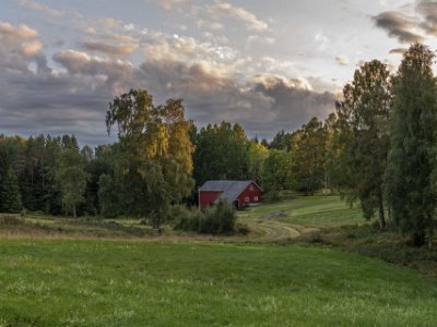 Vy från Bollsbyhuset Ängarna nedanför huset vi hyrde i Bollsbyn.