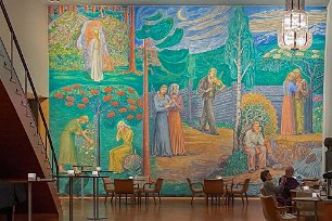 Göteborgs konserthus Freskmålning från 1937 av Otte Sköld (1894-1958). Bilden beskriver i några scener det nordiska landskapet och dess människor. Målad på fuktig kalkputs vilket...