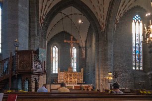 Orgelkonsert Orgelkonsert i Vadstena klosterkyrka. Pga av Cornoapandemin släpptes bara 50 åhörare in på utspridda platser i kyrkan.