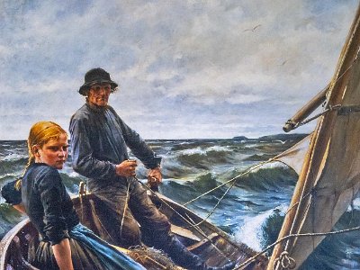 Skärgårdsmålningen På havet Under sommaren 1883 arbetade Albert Edelfelt i sin nya ateljé med den stora skärgårdsmålningen På havet. Dit hämtade han en itusågad båt. Modellerna var...