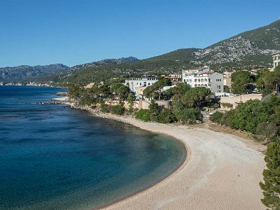 Strandvy Sandstranden nedanför hotellet Blue Marino i Olbia.