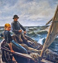 Skärgårdsmålningen På havet Under sommaren 1883 arbetade Albert Edelfelt i sin nya ateljé med den stora skärgårdsmålningen På havet. Dit hämtade han en itusågad båt. Modellerna var...